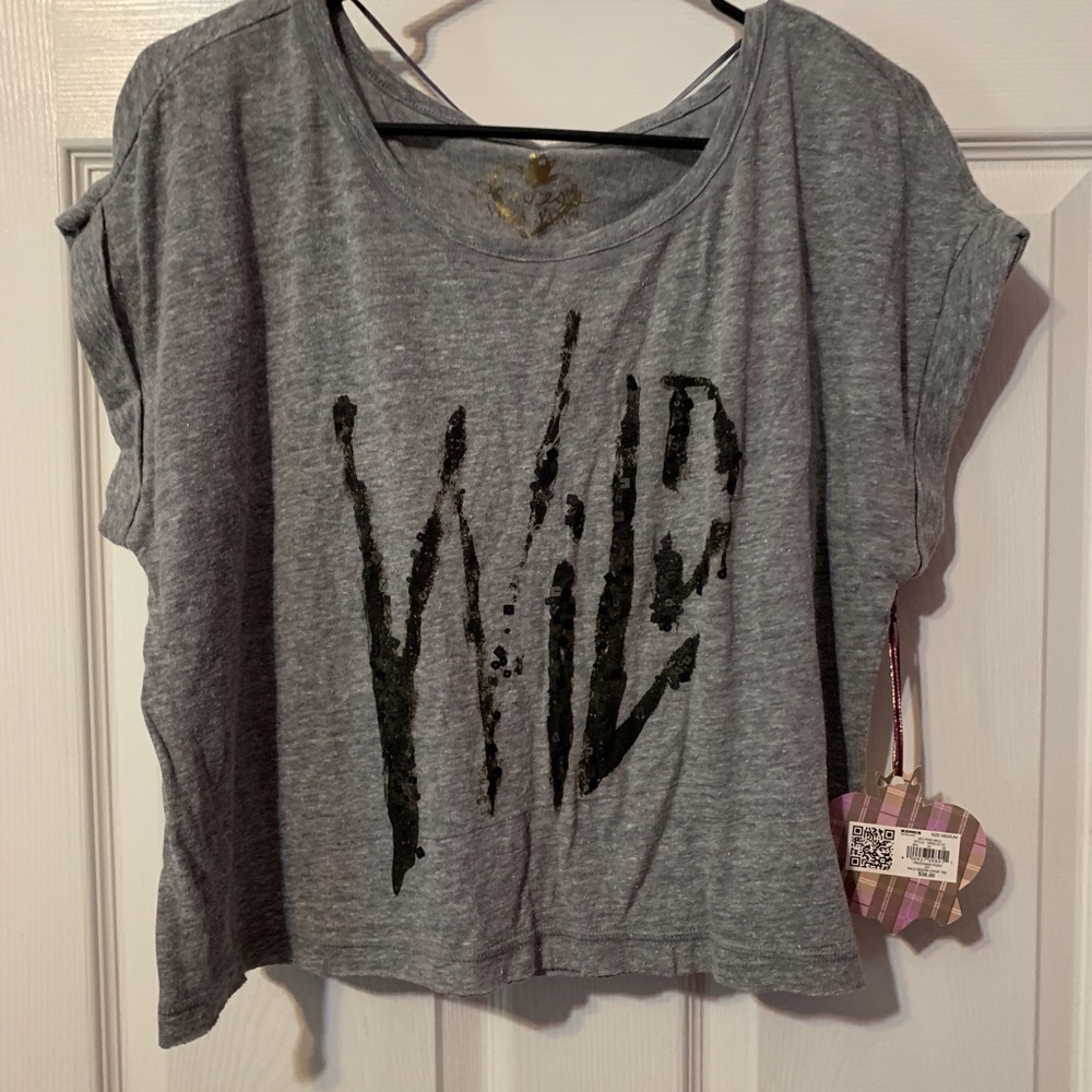 NWT Grey “Wild” crop top medium
